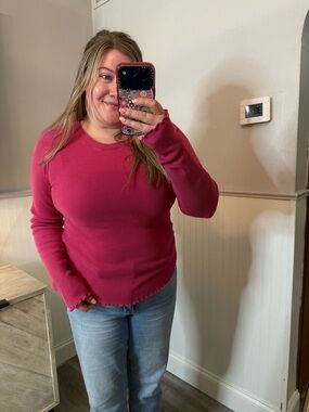 Free People Easy Does It Long Sleeve Ribbed Top - Magenta Pink Size Large